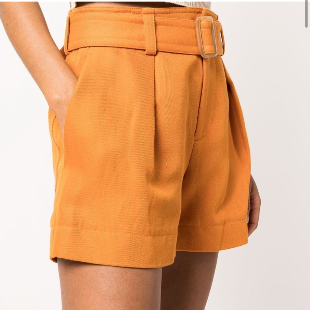 Vince Belted Cotton-Twill Tailored Orange Shorts